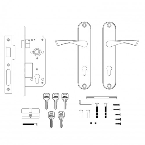 Замок цилиндровый в комплекте с ручкой LOCKSET90.CRONA.4585-3 (KIT P90 4585/3 CRONA) AB бронза