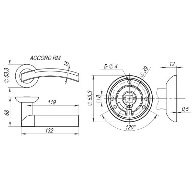 Ручка раздельная R.RM54.ACCORD (ACCORD RM) SN/CP-3 матовый никель/хром