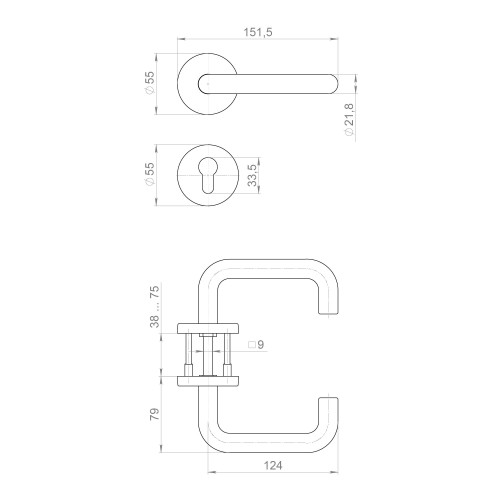 Комплект дверных ручек с накладками под цилиндр FR.DH57.0219 NE (DH-0219 NE) 8x140 мм, BL-24 черный