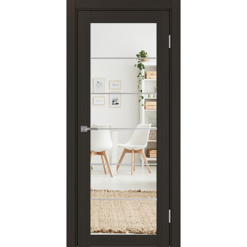 Межкомнатная дверь Турин 501АСС.2, цвет Венге FL, молдинг алюм.хром стекло Зеркало/Зеркало, размер 80*200 см.