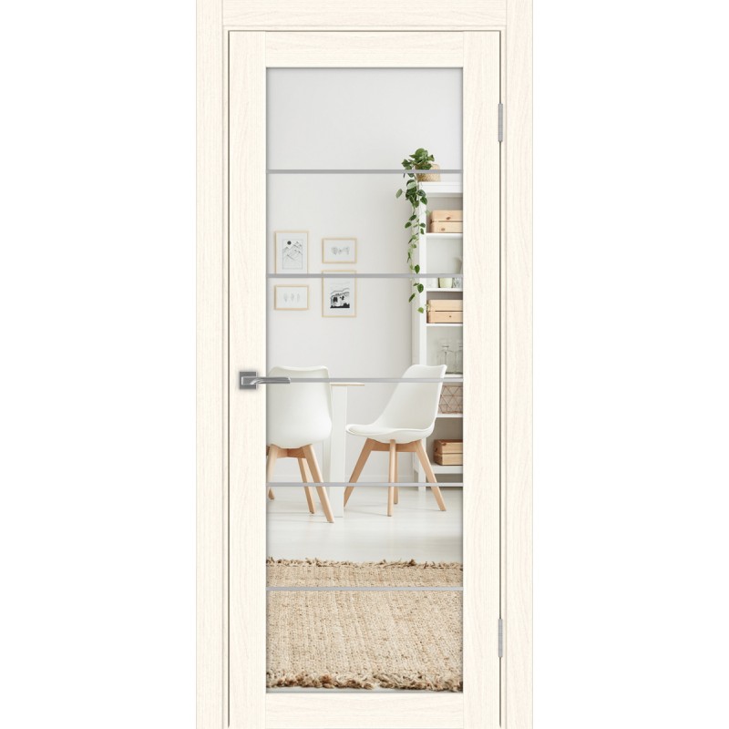 Межкомнатная дверь Турин 501АСС.2 молдинг алюм.хром, цвет Ясень светлый Зеркало/Зеркало, размер 80*200 см.