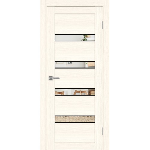 Турин_505AПC.12, цвет Ясень светлый молдинг алюм.чёрн стекло Зеркало, размер 80*200 см.