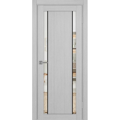 Турин 522AПП.212, цвет Дуб Серый FL, молдинг алюм.чёрн стекло Зеркало/Зеркало, размер 80*200 см.