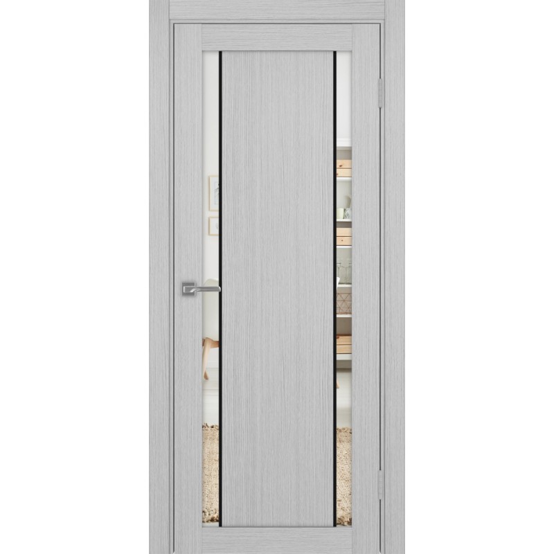 Межкомнатная дверь Турин 522AПП.212, цвет Дуб Серый FL, молдинг алюм.чёрн стекло Зеркало/Зеркало, размер 80*200 см.
