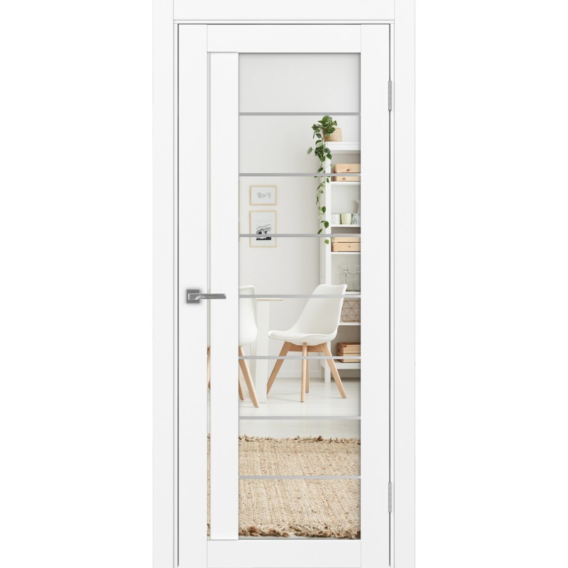 Межкомнатная дверь Турин 524.22 АСС молдинг SC, цвет белый снежный, заполнение Зеркало/Зеркало, размер 200*80 см.