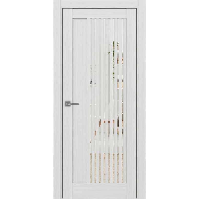 Межкомнатная дверь Турин 544.12, цвет ясень серебристый, заполнение Зеркало, размер 200*80 см.