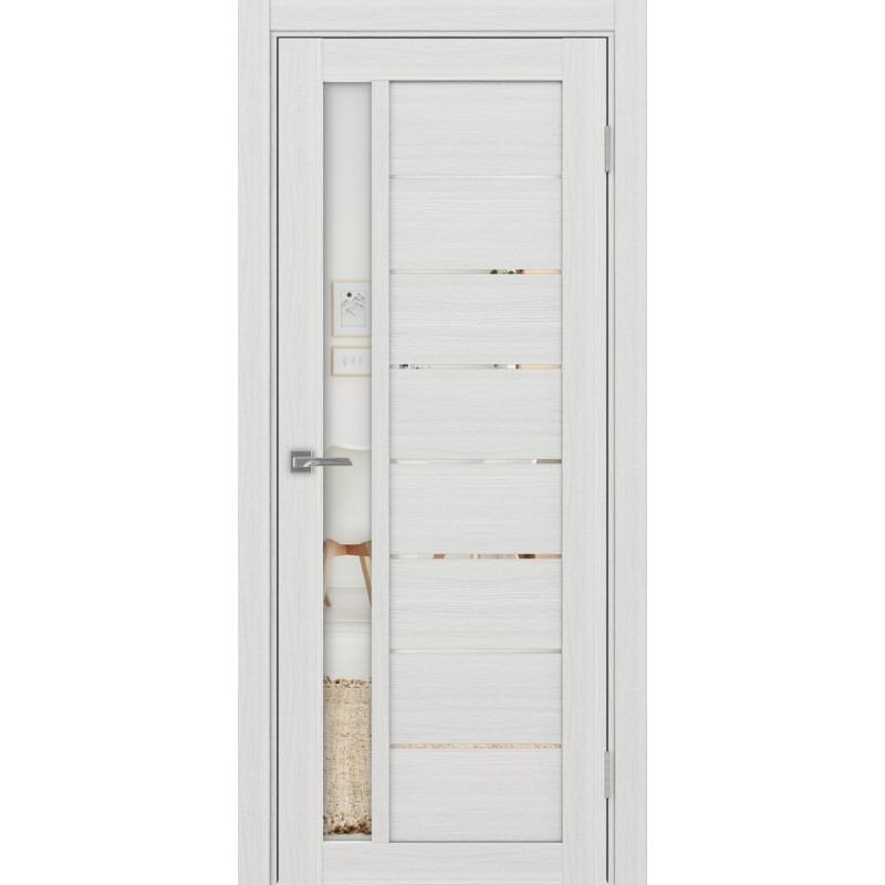 Межкомнатная дверь Турин 554.21, цвет ясень серебристый, заполнение Зеркало, размер 200*80 см.