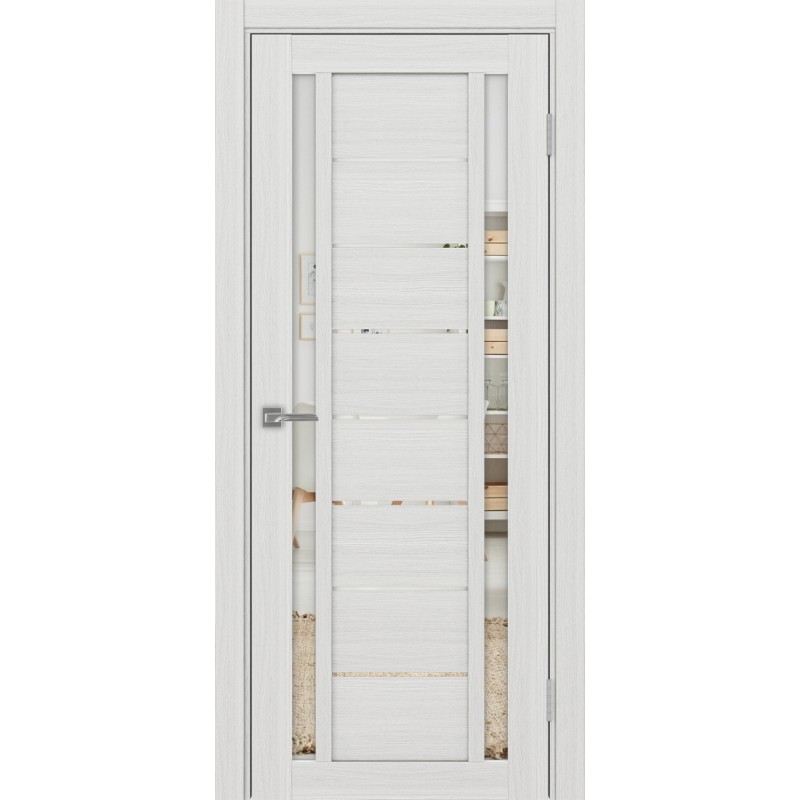 Межкомнатная дверь Турин 558.212, цвет ясень серебристый, заполнение Зеркало, размер 200*80 см.