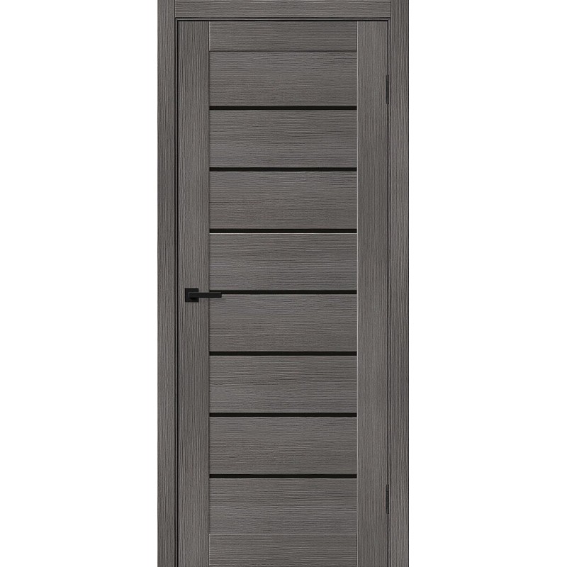 Межкомнатная дверь Браво-22 цвет Grey Melinga, стекло Black Shine, покрытие Эко-шпон, размер 200*80 см.