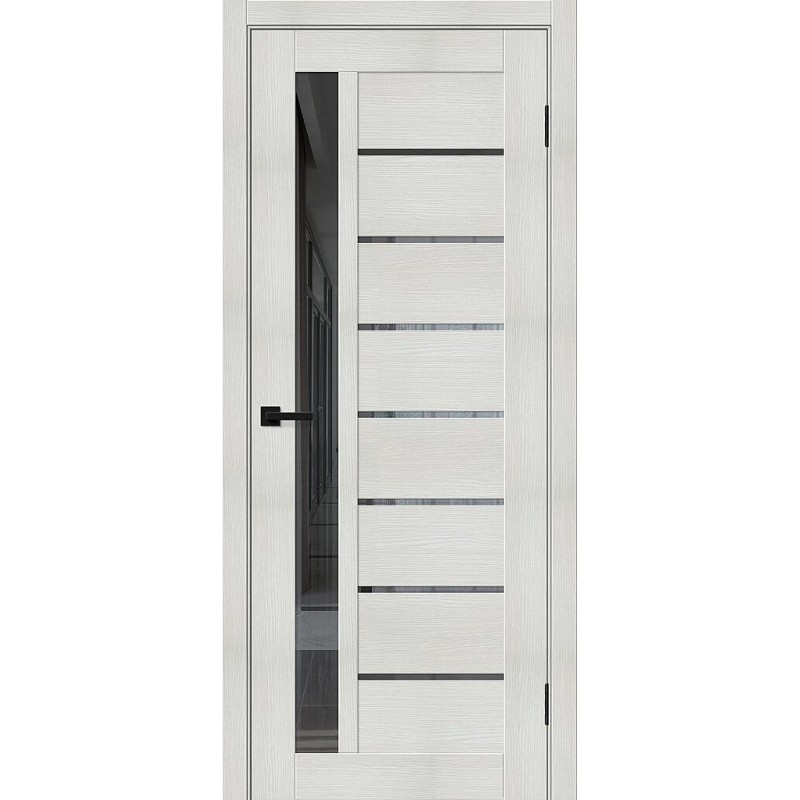 Межкомнатная дверь Браво-27 цвет Bianco Melinga, стекло Mirox Grey, покрытие Эко-шпон, размер 200*80 см.