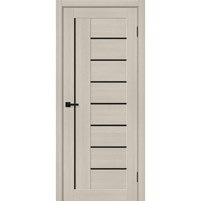 Межкомнатная дверь Браво-29 цвет Cream Melinga, стекло Black Shine, покрытие Эко-шпон, размер 200*80 см.