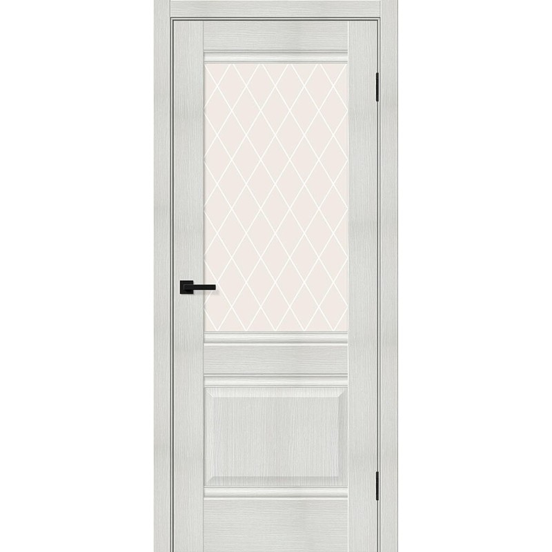 Межкомнатная дверь Прима-3 цвет Bianco Melinga, стекло White Сrystal, покрытие Эко-шпон, размер 200*80 см.