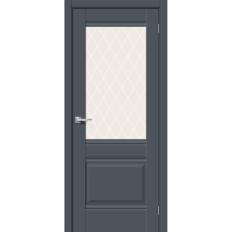 Межкомнатная дверь Прима-3 цвет Stormy Matt, стекло White Сrystal, покрытие Эмалит, размер 200*80 см.