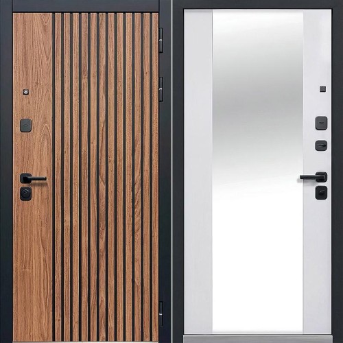 Металлическая Luxor 2МДФ Рейка Зеркало Орех лесной / Эмалит белый 205*96 правая