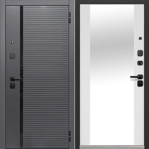 Металлическая Luxor 2МДФ Горизонталь Зеркало Сатин черный / Эмалит белый 205*96 правая