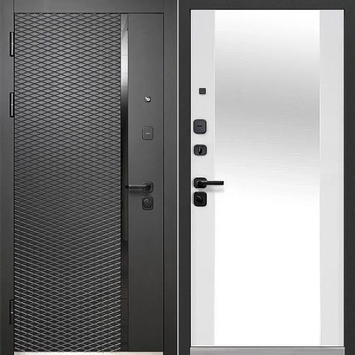 Металлическая Luxor 2МДФ Ромбы Вертикаль Зеркало Антрацит софт / Эмалит белый 205*96 левая