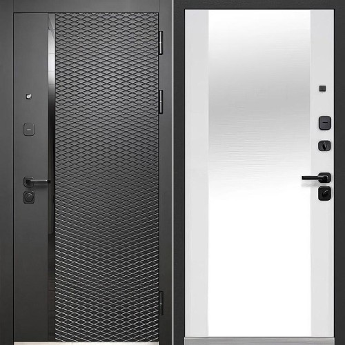 Металлическая Luxor 2МДФ Ромбы Вертикаль Зеркало Антрацит софт / Эмалит белый 205*96 правая