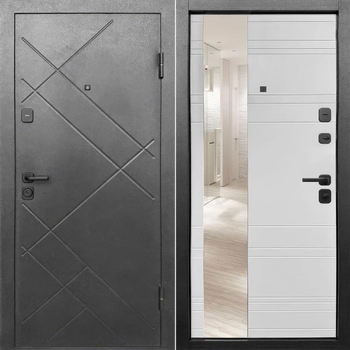 Металлическая Гарда 7 см Штамп Зеркало Букле Графит / Эмалит Белый 205*96 правая